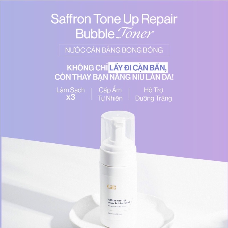 Nước cân bằng bong bóng GILAA SAFFRON TONE UP REPAIR BUBBLE TONER - 100ml