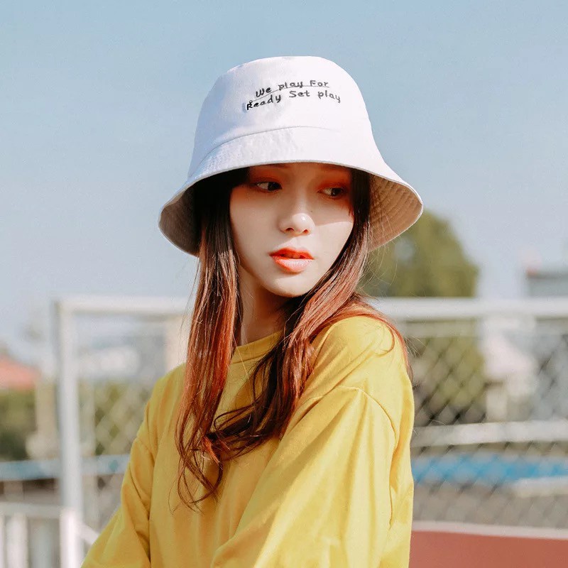 Mũ bucket hat thêu chữ We Play for Ready set play - Nón bucket rộng vành nam nữ