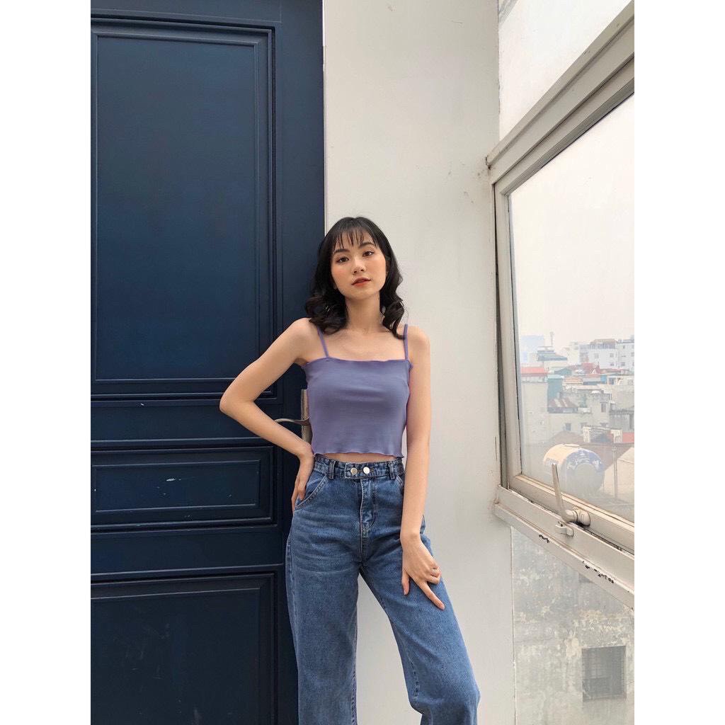 Áo Hai Dây ❤️ Áo 2 Dây Croptop Nữ ❤️ Viền Bèo Nhiều Màu Chất Thun Cotton Co Dãn Siêu Mát Cute Phô Mai Que | BigBuy360 - bigbuy360.vn