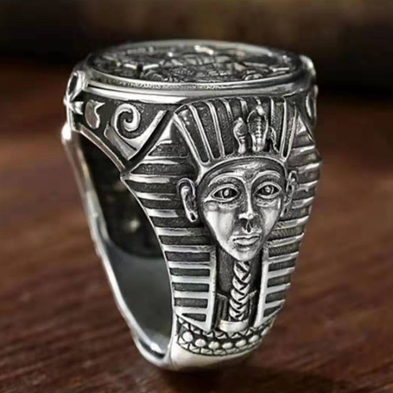 Nhẫn mạ bạc 925 hình Pharaoh King Horus Vua Ai Cập cổ đại phong cách Âu Mỹ thiết ...