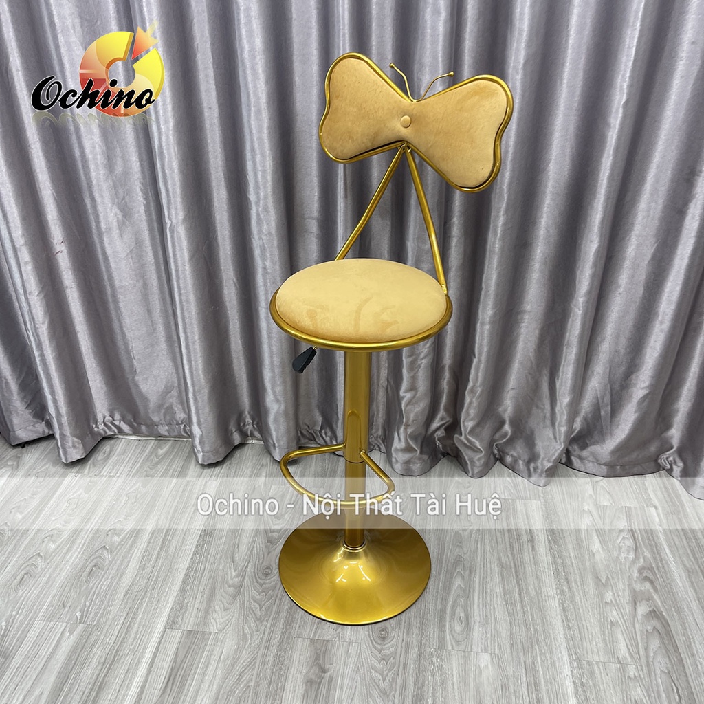 Ghế Makeup, Ghế Bar Có Tựa Nơ Chân Vàng K1 Sang Chảnh Mẫu Mới Phong Cách Hiện Đại (Có Sẵn)