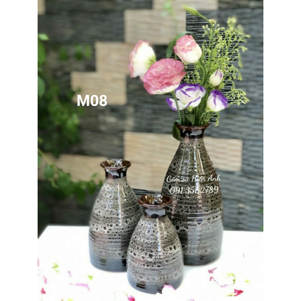 Bộ 3 lọ hoa sứ men hỏa biến đẹp (cao 24cm,17cm,14cm), nhiều mẫu, ảnh thật, giá bán gồm 3 lọ