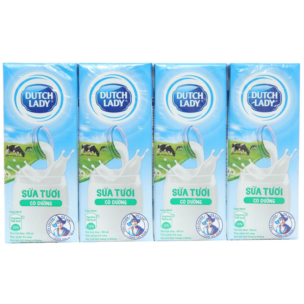 Lốc 4 hộp sữa tiệt trùng Dutch Lady 180ml