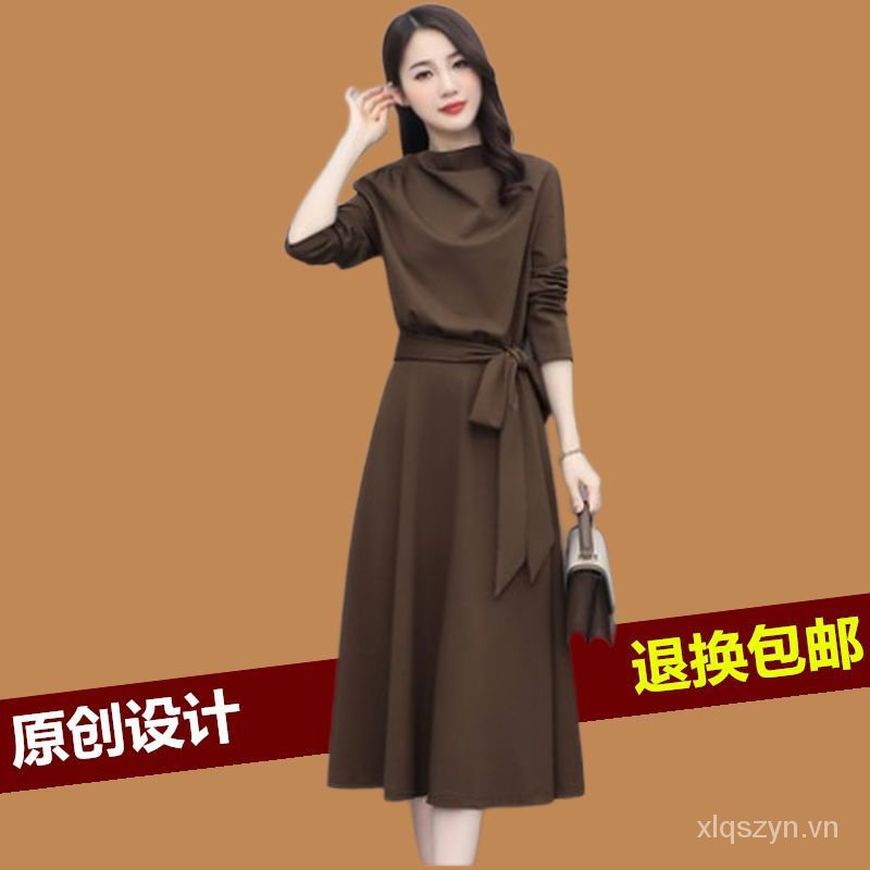 Đầm midi tay dài phong cách phương Tây thời trang xuân thu đông cho nữ 40 tháng tuổi