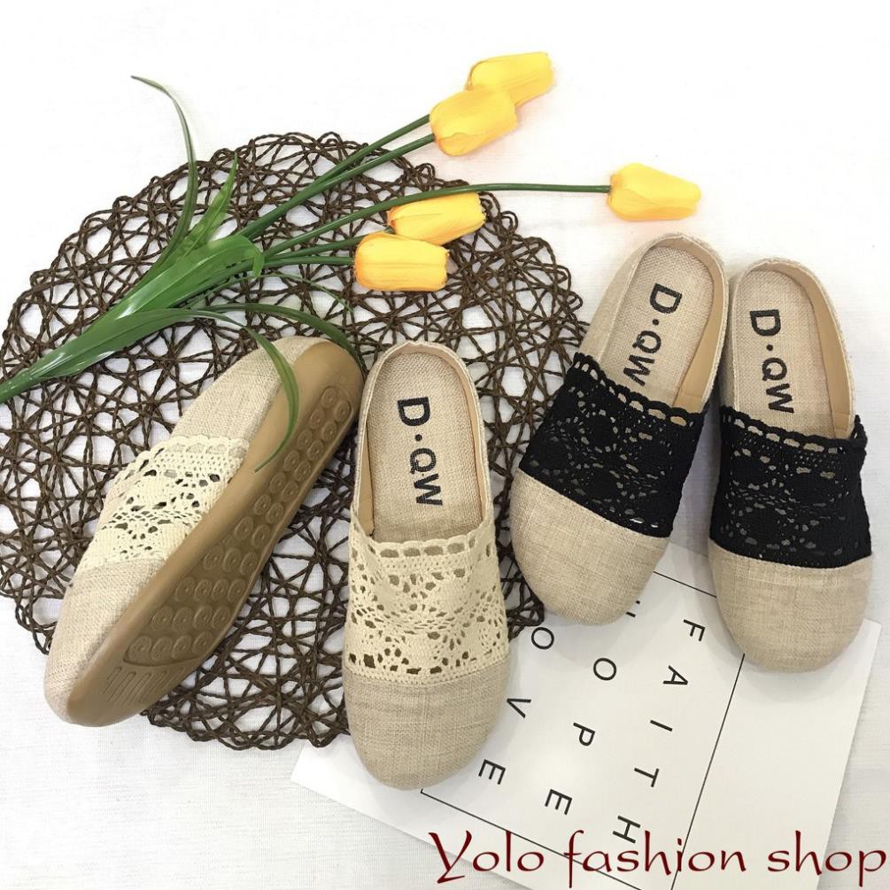 GL8 Giày lười slip on nữ phối ren vintage thời trang kèm hình thật