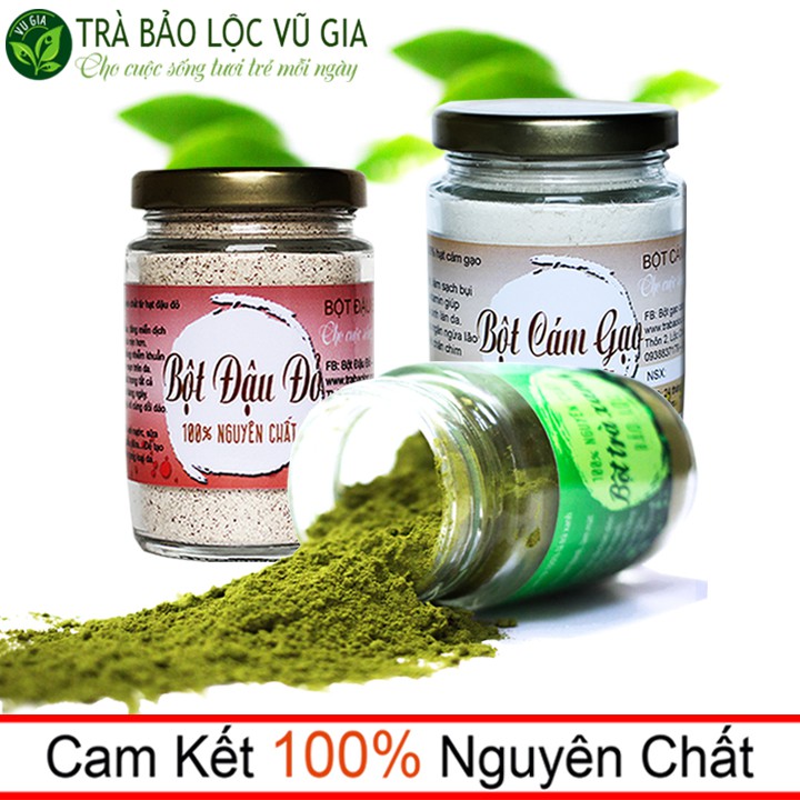 Combo Bột Trà Xanh Nguyên Chất 100g + Bột Cám Gạo Nguyên Chất 100g + Bột Đậu Đỏ Nguyên Chất 100g