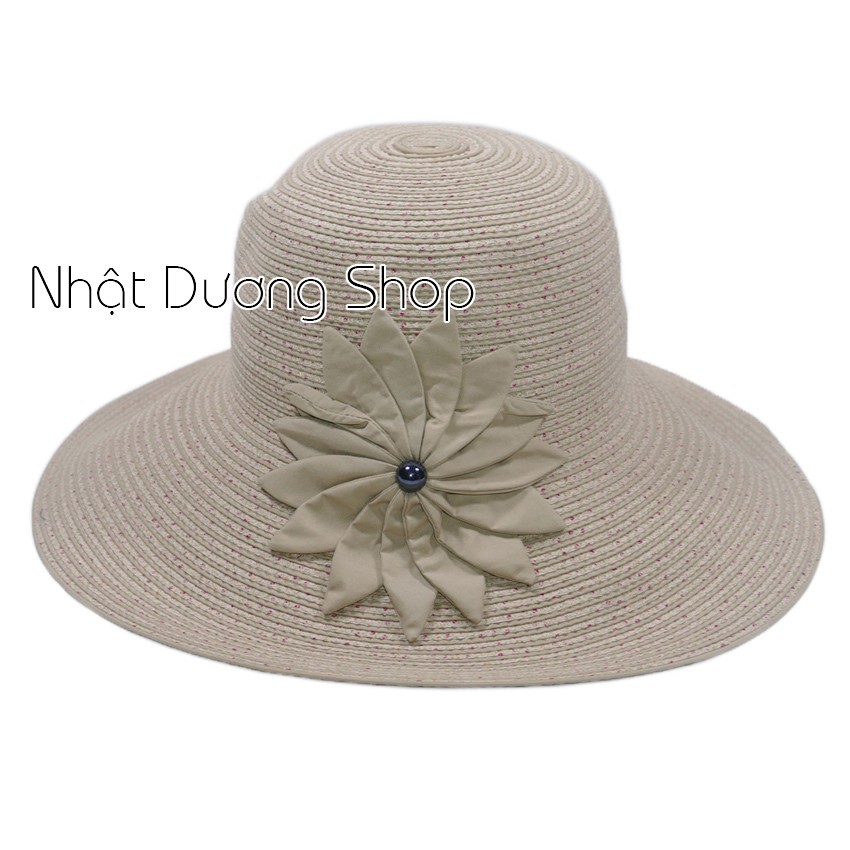 [ FREESHIP ] Nón vành rộng gắn hoa sang trọng, đẳng cấp mũ tai bèo vành rộng 11cm giúp che nắng tốt