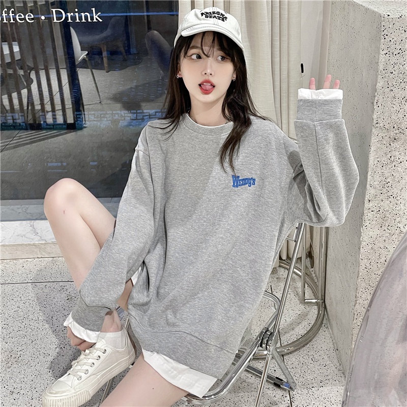 SUXI Áo Sweater Tay Dài Dáng Rộng Màu Sắc Đơn Giản Dễ Phối Đồ Thời Trang Xuân Thu Cho Nữ