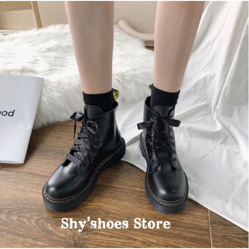 (Có sẵn) Giày Boot cổ lửng martin phong cách chiến binh đế cao 4cm| bốt nữ cá tính