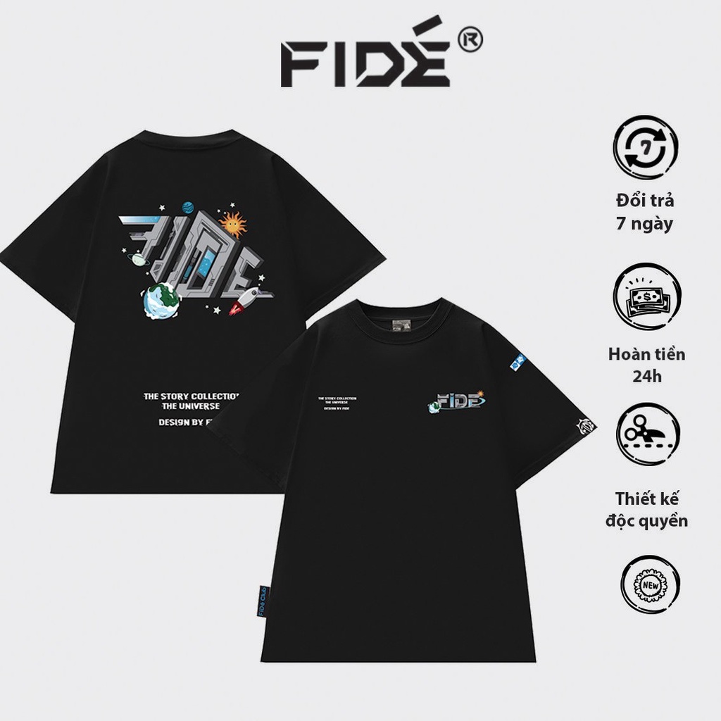 Áo thun tay lỡ FIDE phông unisex nam nữ Signature Cotton oversize form rộng ulzzang VŨ TRỤ