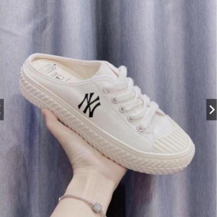 Giày lười Sục MLB ny đạp gót màu Trắng thể thao sneaker Hot Trend [Full box, Full bill]