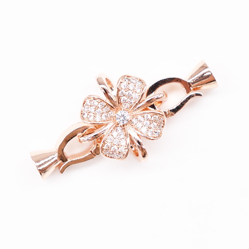 [K35B] Phụ kiện trang sức (DIY) - Chốt khóa cỏ 4 lá nạm đá gắn mặt làm vòng cổ vòng tay