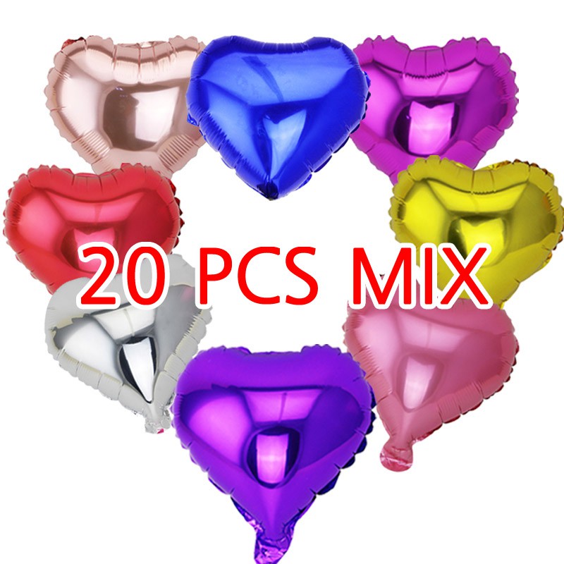 Set 20 Bong Bóng Lá Nhôm 10 Inch Hình Trái Tim Trang Trí Tiệc Cưới / Sinh Nhật