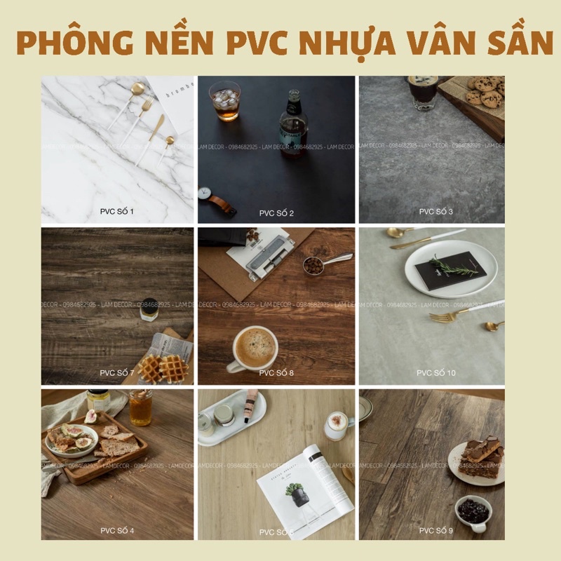 [Mã SKAMSALE10 giảm 10% đơn 200K] Phông nền chụp ảnh bằng nhựa pvc vân đen xì, vân đá, vân gỗ rất đẹp