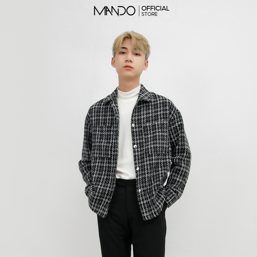 Áo Khoác Dạ Tweed Cao Cấp Nam Dáng Ngắn MANDO 2 Lớp Họa Tiết Caro Kim Tuyến Form Rộng Basic Unisex Hàn Quốc KDN012