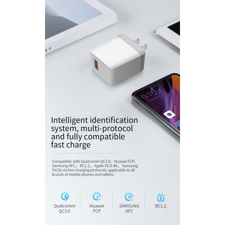 Đầu sạc nhanh 18w 3.0 Usb thích hợp cho Iphone 11 12 Pro Max 8 Qc3.0 Samsung Xiaomi