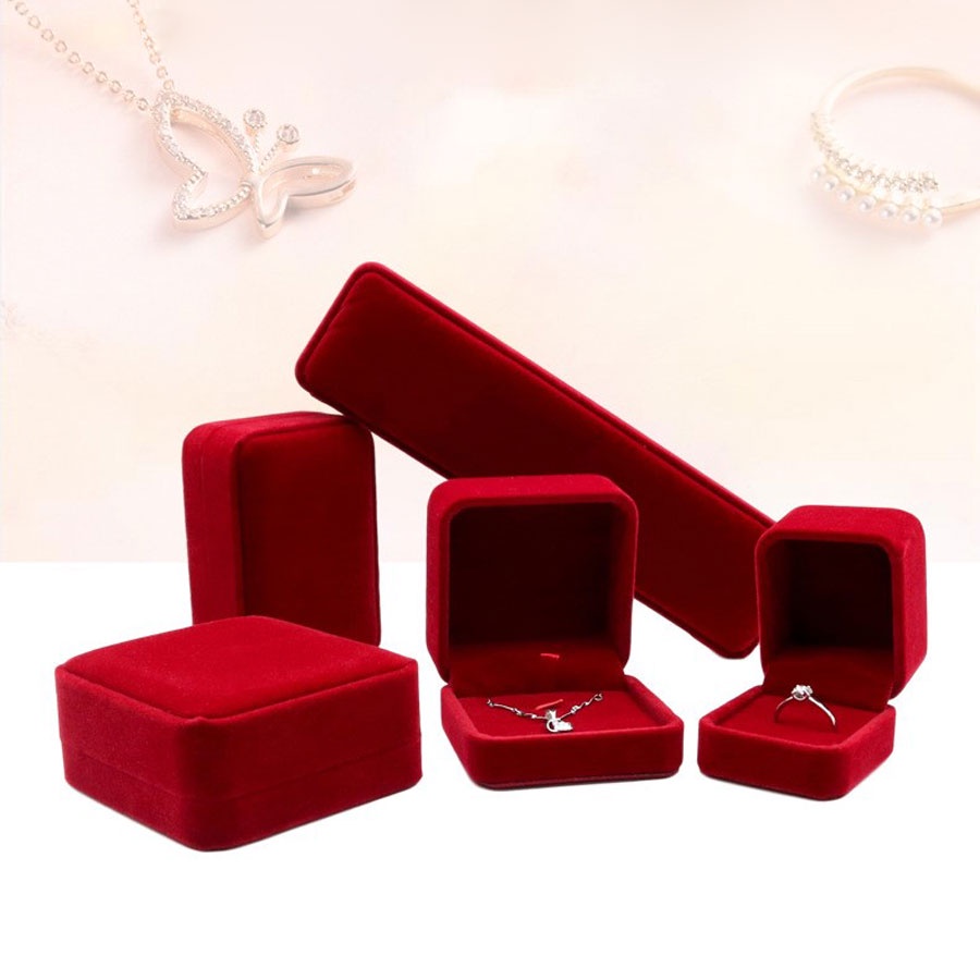 [H4NF-Giá xưởng] Bộ 5 hộp Vòng tay cổ mặt dây nhẫn bông tai đựng trang sức bọc nhung cao cấp kiểu nắp gập bo tròn cạnh