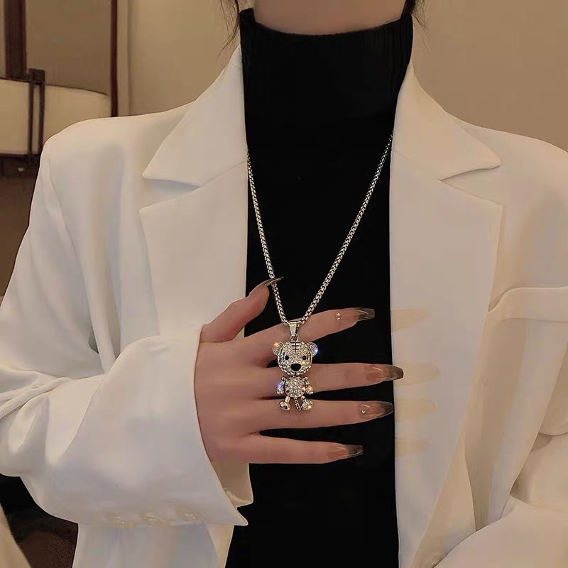 XiaoboACC Dây chuyền thép không gỉ mặt con hổ đính kim cương giả phong cách hip-hop thời trang thu đông 60CM