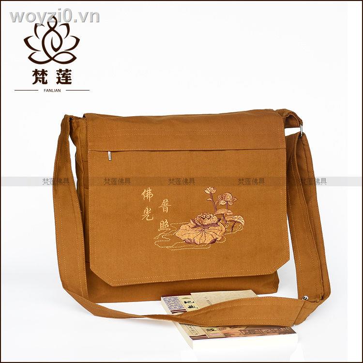 Túi xách tay đeo vai bằng vải canvas màu xanh lá cây dành cho nam nữ Phật Giáo