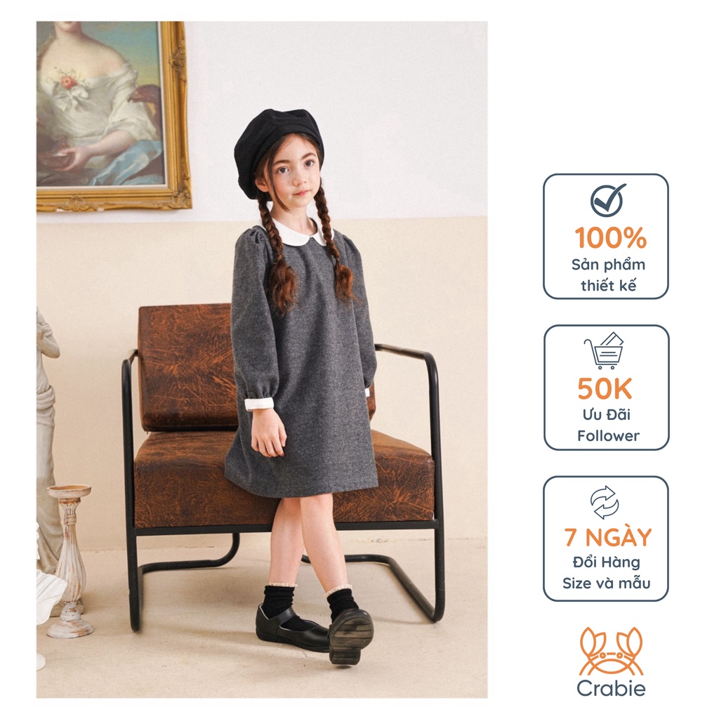 Đầm thiết kế bé gái CRABIE A line cổ sen tiểu thư xinh xắn - Aurora dress - Xám Khói