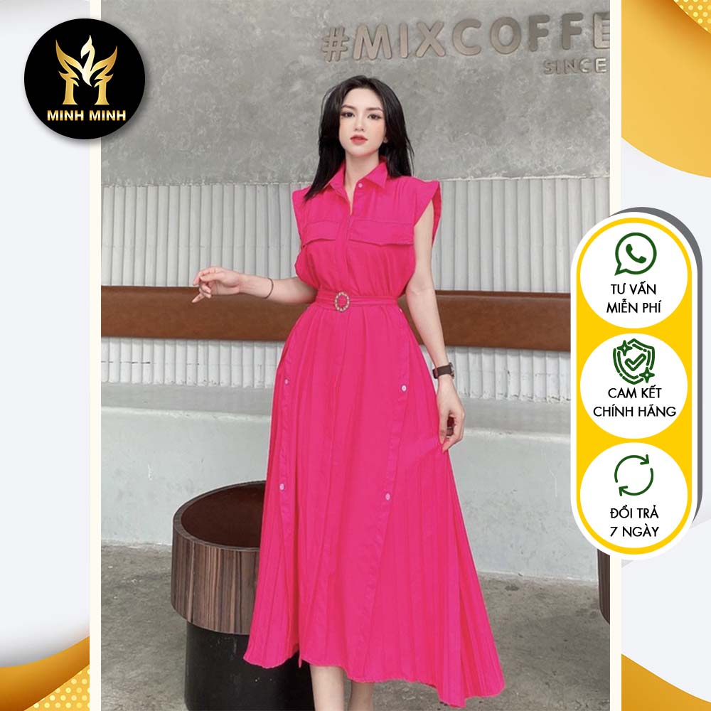 VaRi - Váy Maxi Sơ Mi Phối Dập Ly - CM021