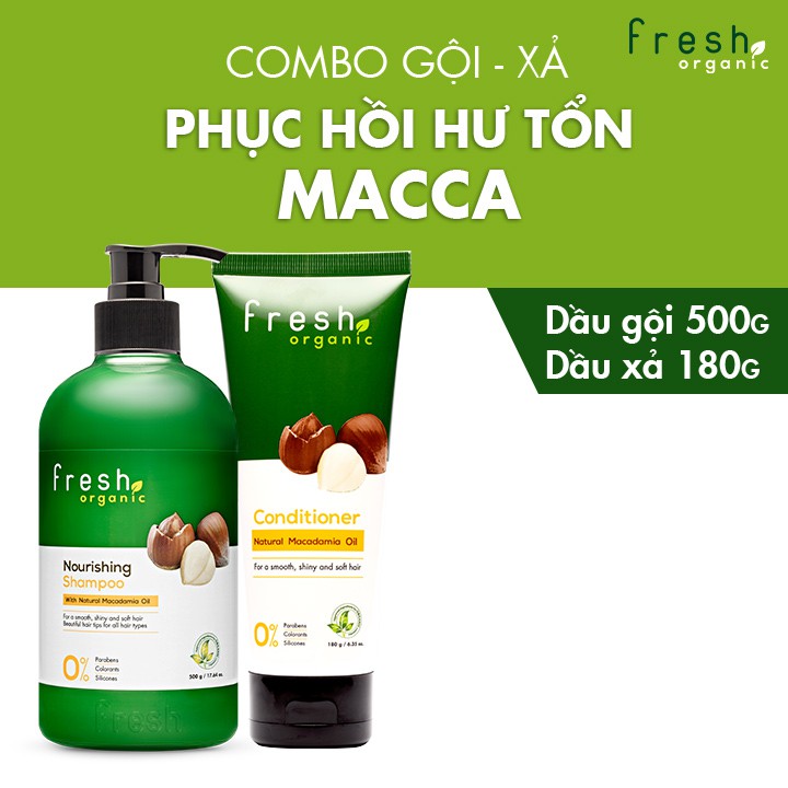 Combo Gội - Xả Fresh Organic Phục hồi tóc Macadamia 500g + 180g | BigBuy360 - bigbuy360.vn