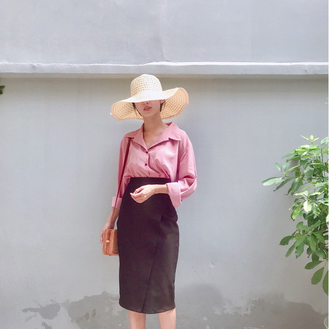 Chân váy công sở dài bigsize đắp chéo xẻ sau màu đen dài 63cm [size từ 48-85kg] | BigBuy360 - bigbuy360.vn