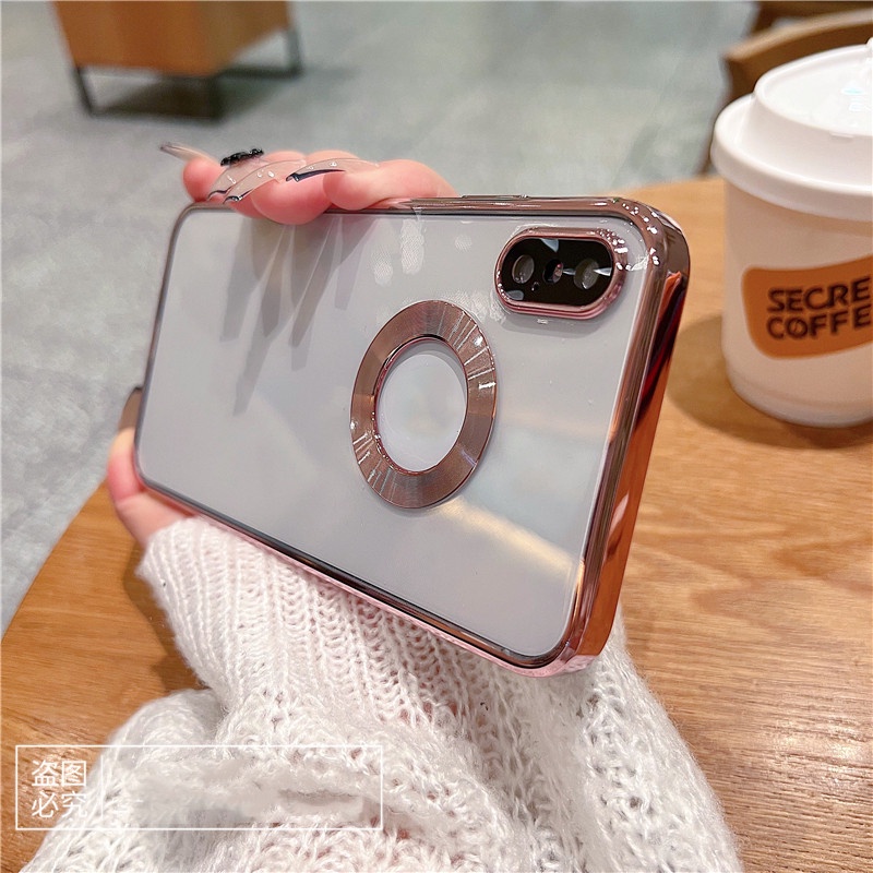 Ốp Điện Thoại Silicon Mềm Trong Suốt Chống Sốc Mạ Logo Sang Trọng Cho iPhone 7 8 plus Case iP x xs max xr 6 + 6s se 2020