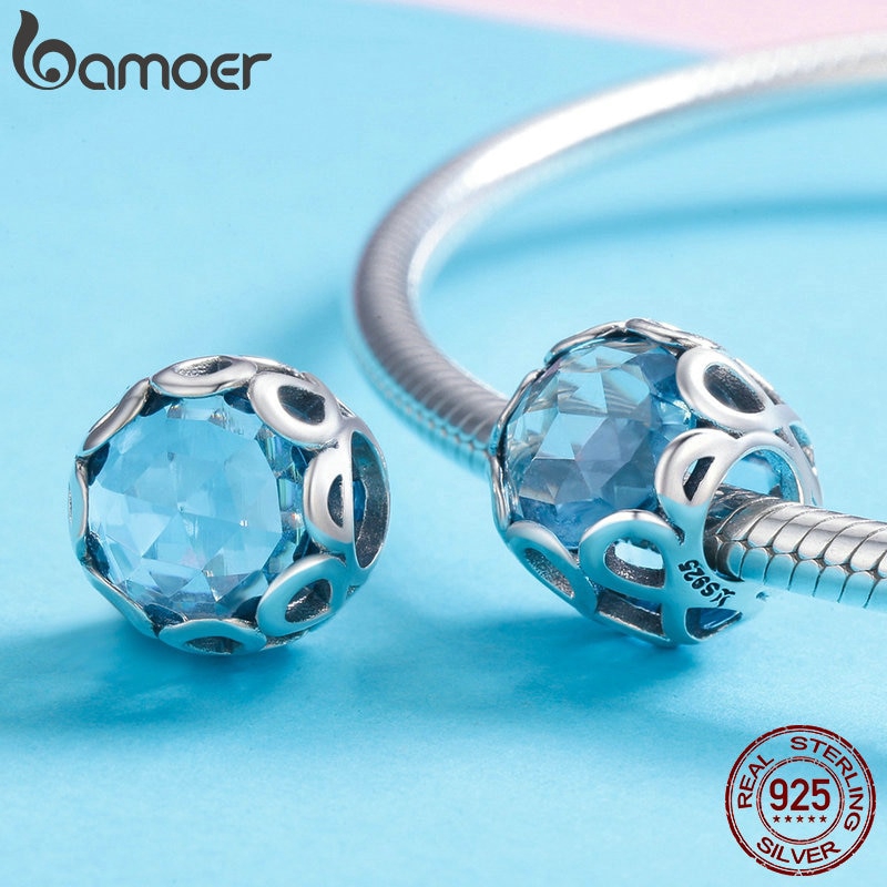 Hạt phụ kiện Bamoer SCC755 bằng bạc 925 đính đá pha lê CZ làm trang sức thủ công tinh tế sang trọng