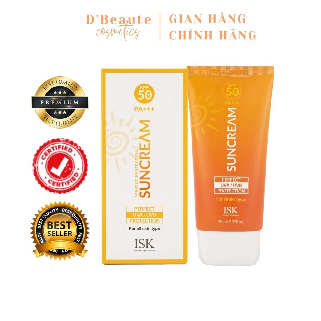 Kem chống nắng dưỡng ẩm và kiềm dầu ISK Perfect Protection Sun Cream SPF 50+/PA+++ 70ml - Hàn Quốc Chính Hãng