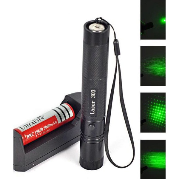 [FREESHIP] Đèn Pin Laser 303 Ánh Sáng Xanh Lá Chiếu Xa Cực Mạnh, Kèm Phụ Kiện Dùng Pin Sạc