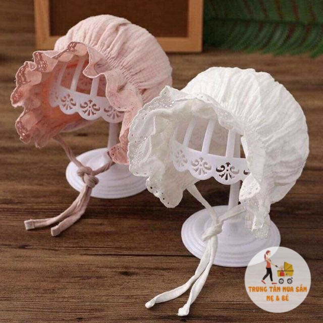Mũ Bèo Tiểu Thư Cho Bé Sơ Sinh Vải Cotton Đũi