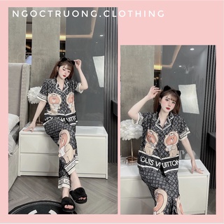 Đồ bộ tay ngắn Pijama Lụa xước mặc nhà cao cấp hoạ tiết sang chảnh dưới 62kg