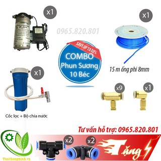 Trọn bộ phun sương tưới lan, làm mát 10 béc