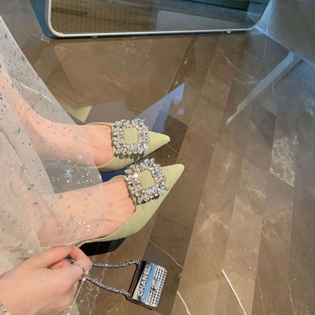 Giày Cao Gót Mũi Nhọn Đính Đá Thời Trang Mùa Hè Dành Cho Nữ