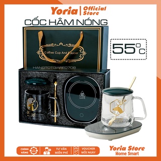 Cốc hâm nóng đồ uống thủy tinh trong suốt kèm đế điện, dùng chưng yến, cafe, sữa [Tặng thìa mạ vàng] YORIA YR126