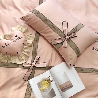 Set chăn ga gối cưới lụa tim (set 7 món)