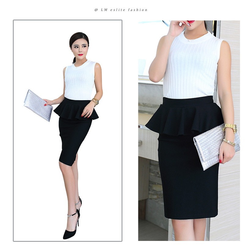 [ Mã FADIRECT20 giảm 20K đơn 150K] Chân váy công sở váy peplum bigsize CRPLV24 màu đen dài 63cm [size từ 48-85kg]