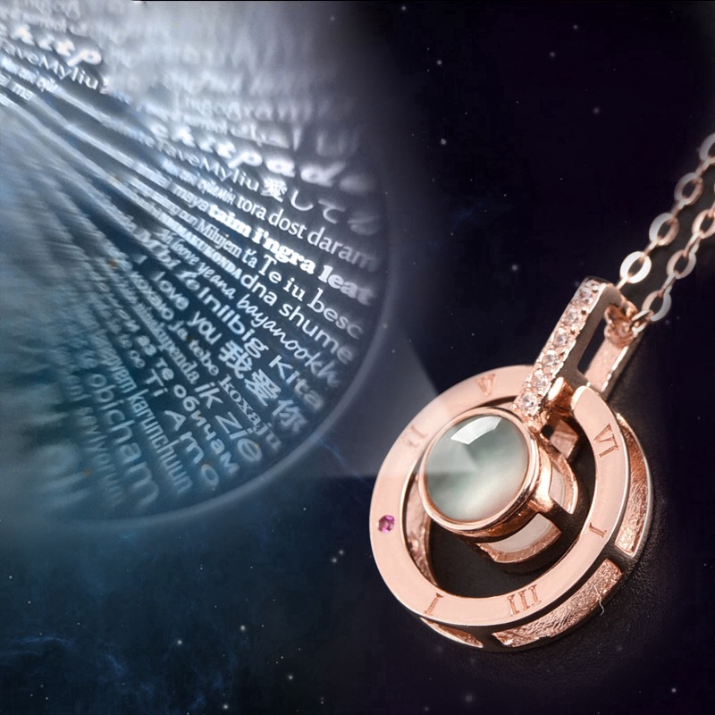 100 Languages I Love You Projection Pendant Necklace,Romantic Love Memory Wedding Gifts Necklace
