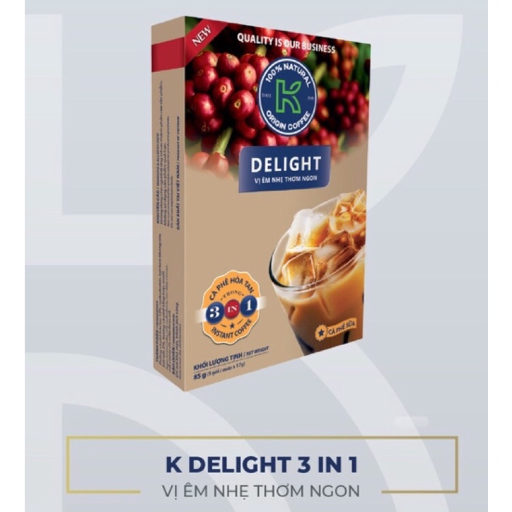 Cà phê sữa hòa tan KCoffee Delight 3in1 hộp 5 gói x 17g