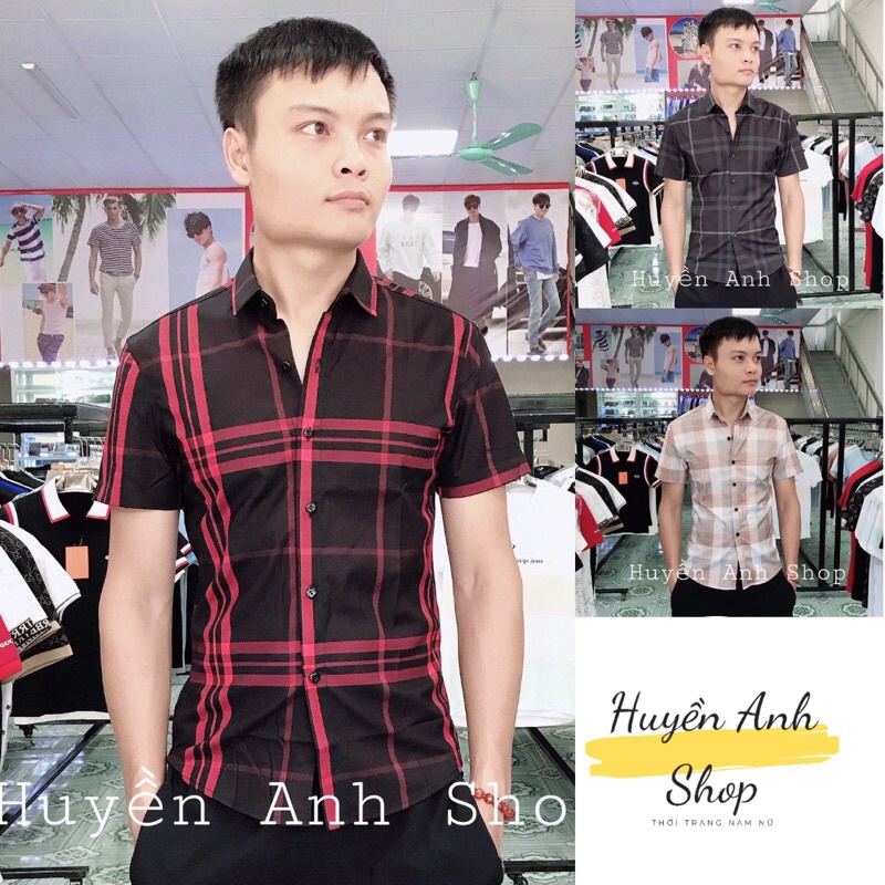 Áo Sơ Mi Nam Ngắn Tay/ Sơ Mi Nam Kẻ Dọc Cổ Bẻ Cúc Cài Full Size 4 Màu