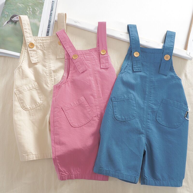 Quần Yếm Cotton Mỏng Dáng Rộng Phong Cách Nhật Hàn Thời Trang Mùa Hè Màu Trắng Dành Cho Bé Trai 1-3-7 Tuổi