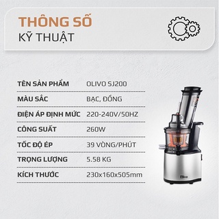 Máy ép chậm Olivo SJ200 260W [Bảo hành chính hãng 2 năm]