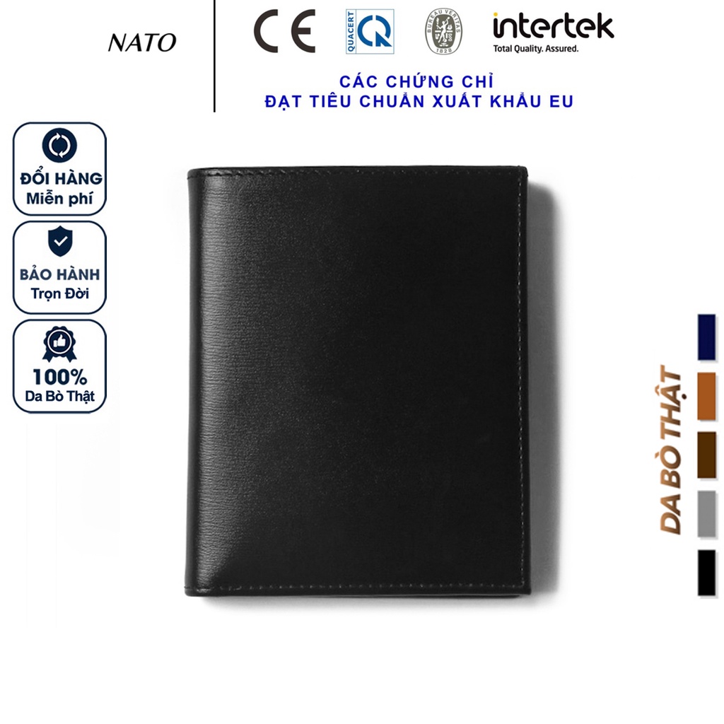 Ví Da Nam CLASSIC Da Bò Thật Cao Cấp Mini Để Tiền Thẻ Đứng Gập Đôi Sang Bền Đẹp Màu Đen Nâu Xanh Navy Cầm Tay Nato