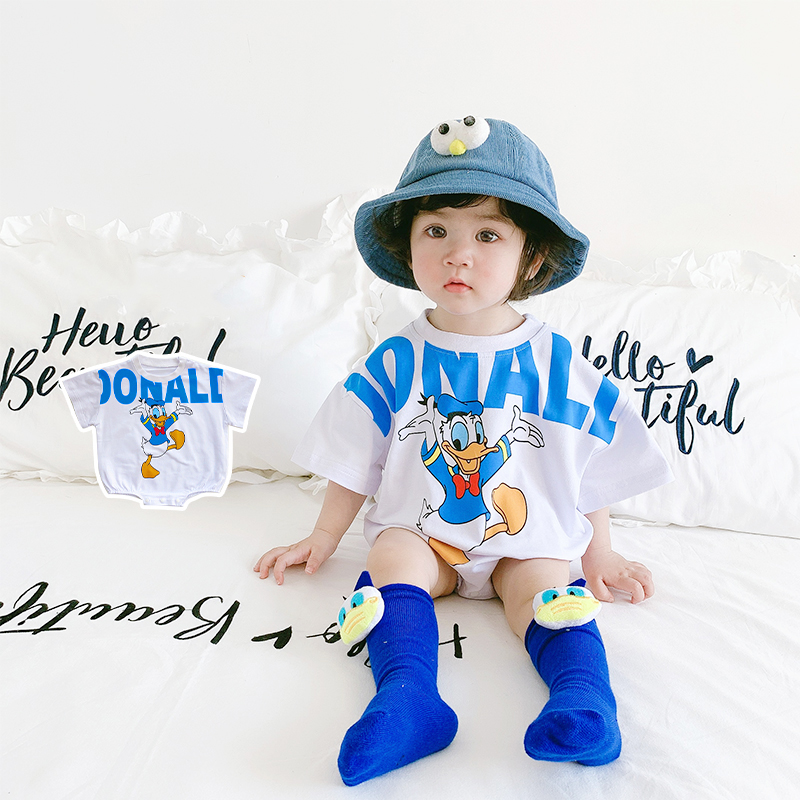 DONALD DUCK Áo Liền Quần Ngắn Tay In Hình Vịt Donald Cho Bé