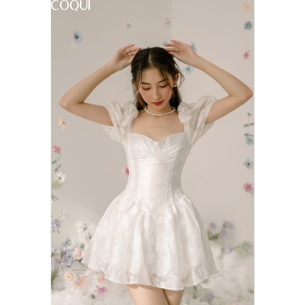 COQUI Váy trắng dự tiệc thiết kế tay phồng cúp ngực Phoebe Dress
