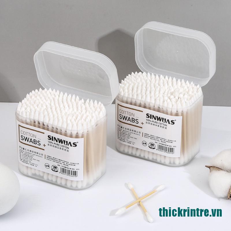 Hộp 100 / 200 Tăm Bông Cotton Hai Đầu Dùng Một Lần