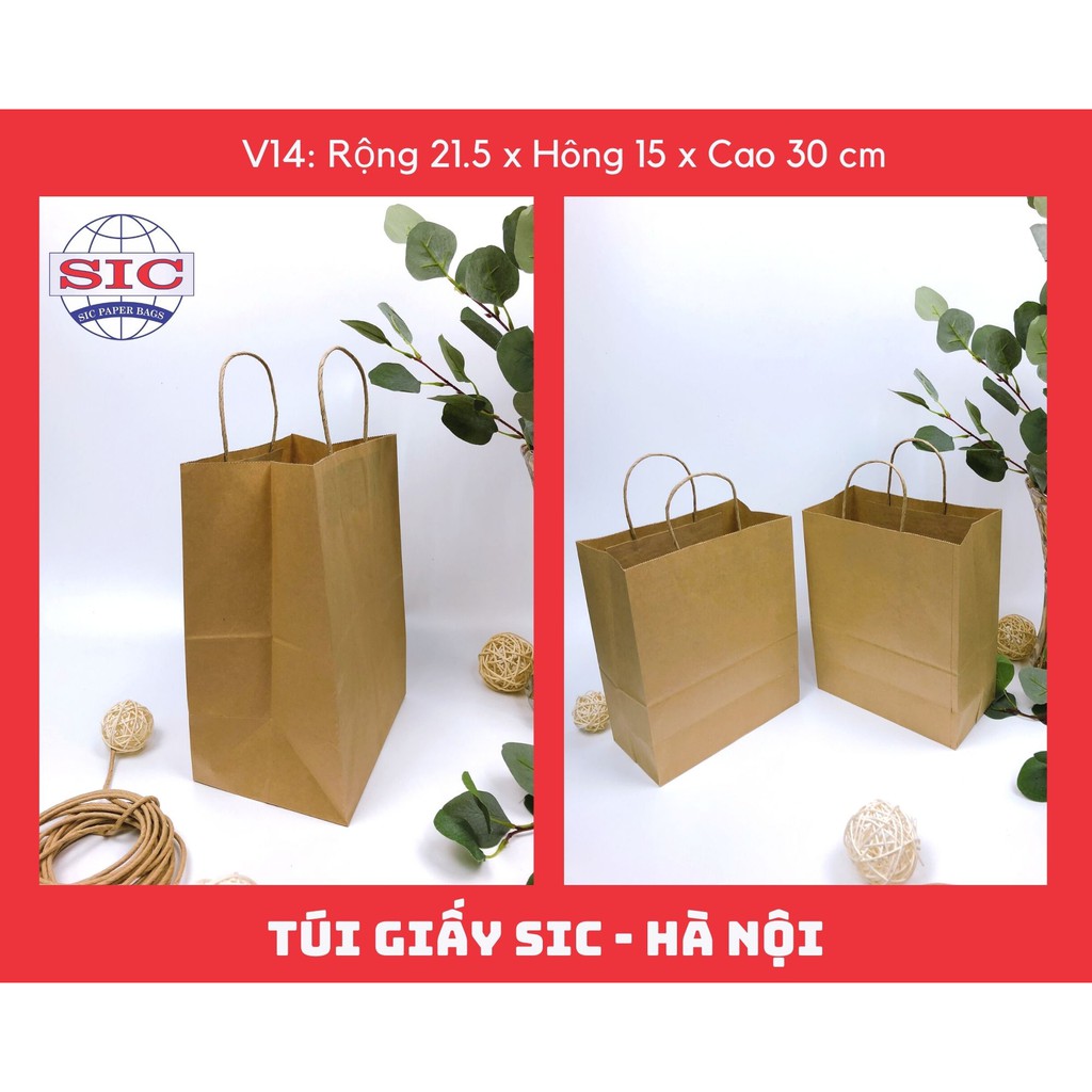 [SET 10 CHIẾC] TÚI GIẤY KRAFT V14: 21.5x15x30 cm CÓ QUAI ( ẢNH THẬT)