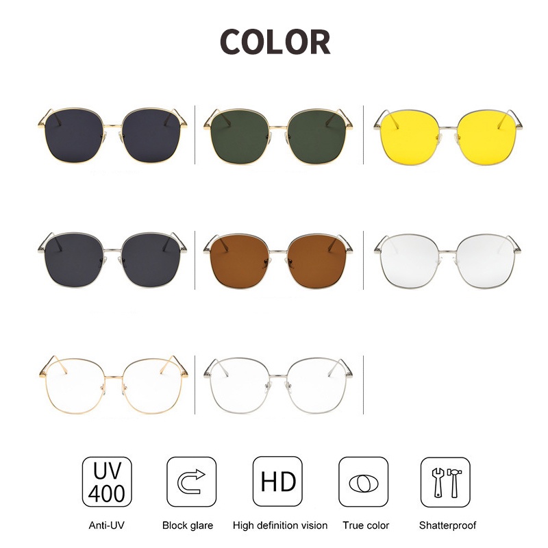 (KIQI-FASHION) COD Kính Chống Nắng Uv400 Gọng Kim Loại Tròn Oversize Chất Lượng Cao Thời Trang Phong Cách Hàn Quốc Cho Nữ