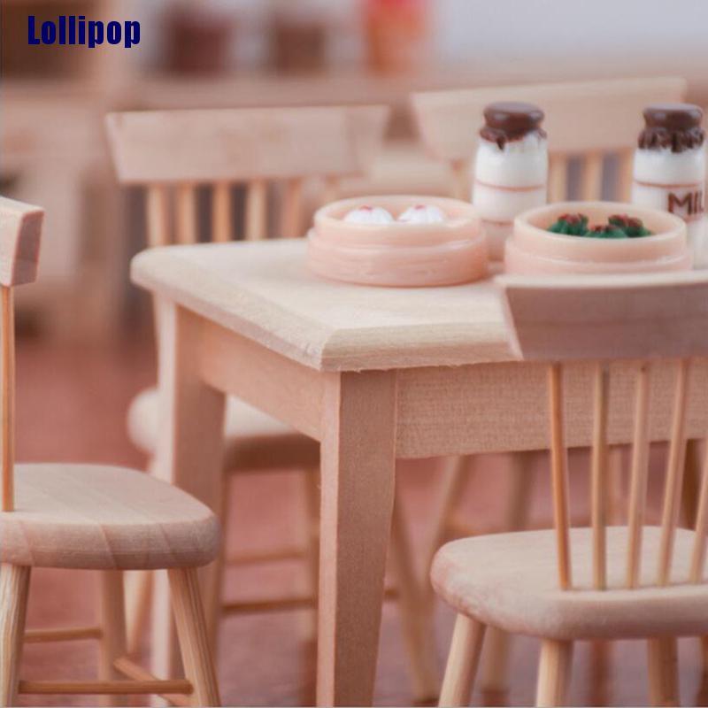 Bộ bàn ghế gỗ tỉ lệ 1/12 trang trí nhà búp bê